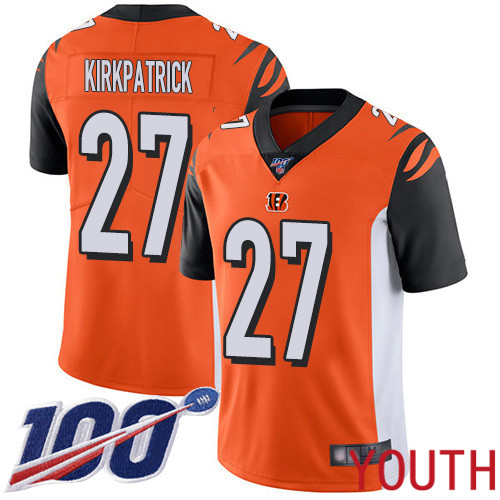 Cincinnati Bengals Limited Orange Youth Dre Kirkpatrick Alternate Jersey NFL Footballl #27 100th Season Vapor Untouchable->youth nfl jersey->Youth Jersey